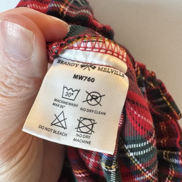 Brandy Melville Women’s XS-S Plaid Red Tartan Pants Stretch Waist Y2K Grunge - Picture 6 of 7